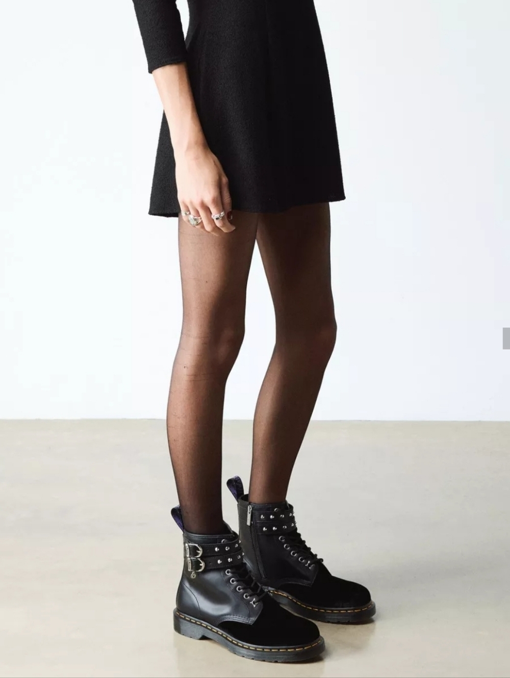 Dr. Martens Black Leather & Suede Buckle Combat Boot/wednesday/NWB - Picture 3 of 8